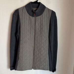 J. McLaughlin silk wool blend quilted full zip knit Gray Women's Jacket medium